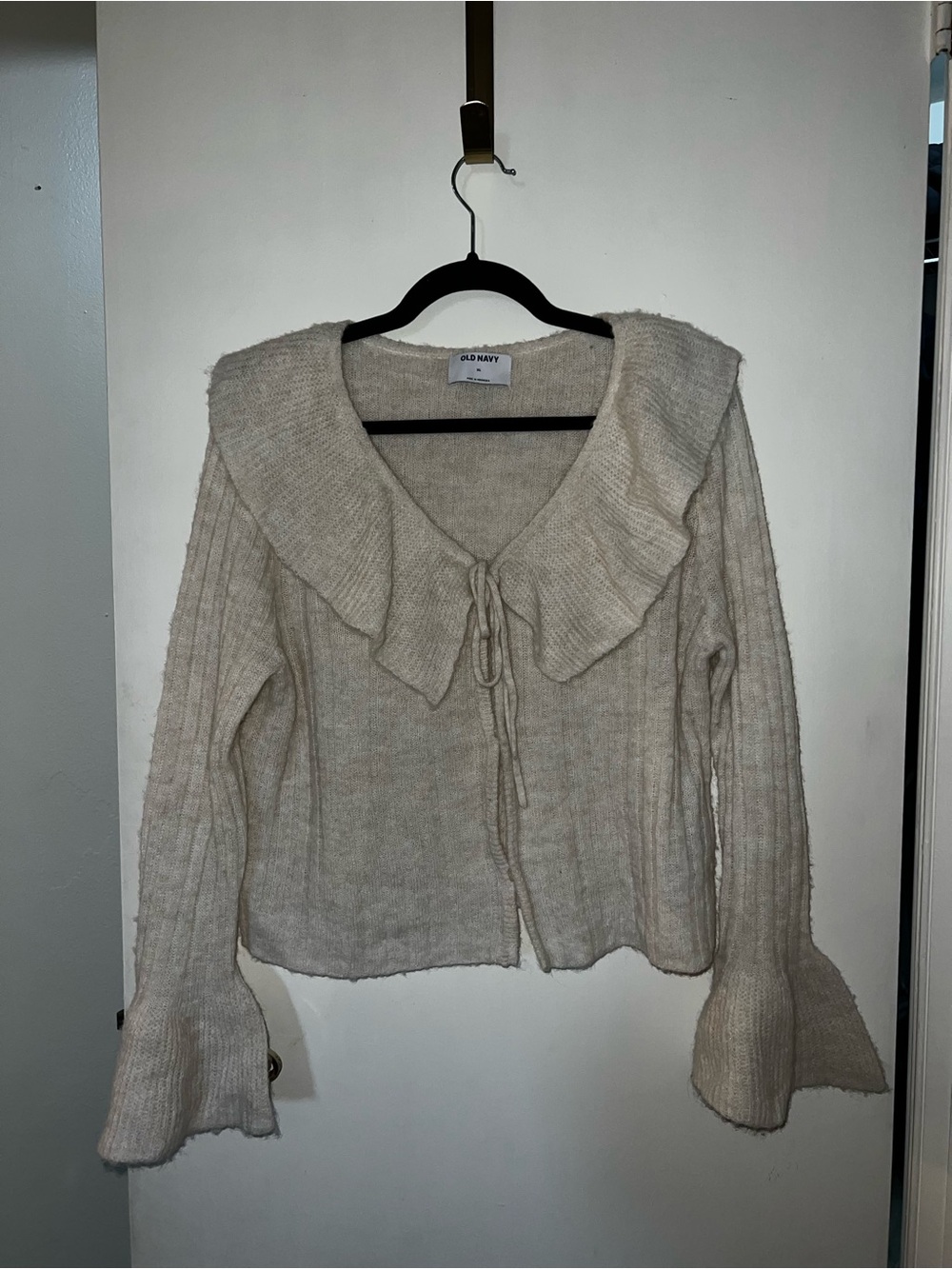 Old Navy Cream Ruffle-Collar Tie-Front Cardigan